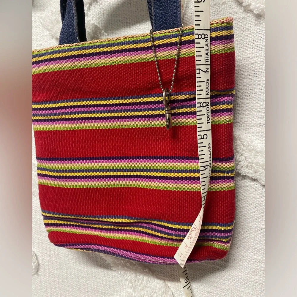 Striped Red and Multicolor Tote Bag Fossil Fabric